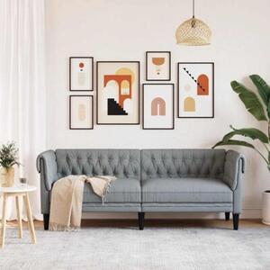Sofa chesterfield, trzyosobowa, jasnoszara, obita tkaninÄ