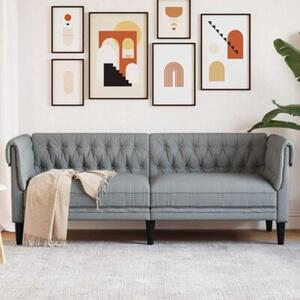 Sofa chesterfield, trzyosobowa, jasnoszara, obita tkaninÄ