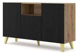 Komoda z lamelami dąb artisan + czarny L6-S70