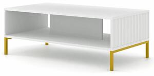 Ława kawowa z lamelami biały mat + złote nóżki D8-H60