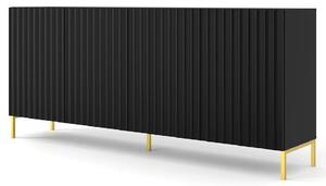Lamelowa czarna komoda 200 cm na złotych nogach A5-S05