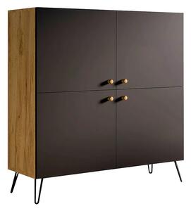 Komoda w stylu loft z półkami dąb craft + czarny K2-N12