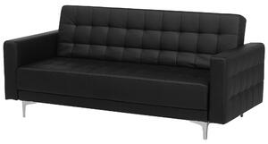 Modułowa sofa rozkładana 3-osobowa pikowana ekoskóra czarna Aberdeen Beliani