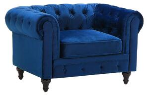 Nowoczesny fotel tapicerowany welurowy pikowany niebieski Chesterfield Beliani