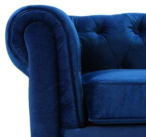 Nowoczesny fotel tapicerowany welurowy pikowany niebieski Chesterfield Beliani