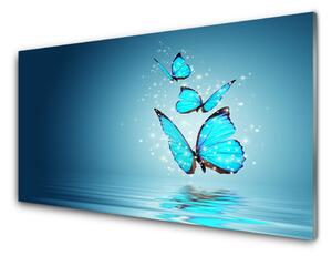 Obraz Szklany Niebieski Motyle Woda Sztuka