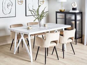 Stół do jadalni biały metalowe nogi krzyżowe prostokątny blat efekt marmuru 160 x 90 cm Grieger Beliani