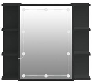 Szafka z lustrem i oświetleniem LED, czarna, 70x16,5x60 cm
