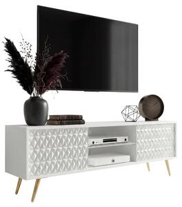 Biała ryflowana szafka RTV na złotych nóżkach 135 cm E7-F47