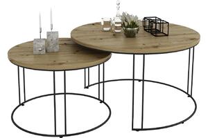 Industrialny zestaw stolików kawowych czarny + dąb artisan M8-D42