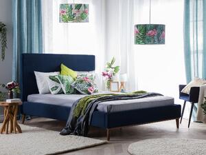 Nowoczesne łóżko podwójne tapicerowane welurowe 180 x 200 cm niebieskie Bayonne Beliani