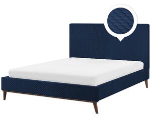 Nowoczesne łóżko podwójne tapicerowane welurowe 180 x 200 cm niebieskie Bayonne Beliani