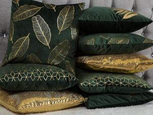 Poduszka dekoracyjna welurowa wzór geometryczny złoty 45 x 45 cm zielona Celosia Beliani
