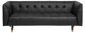 Sofa czarna glamour skórzana pikowana drewniane nóżki 3-osobowa Byske Beliani