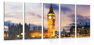 5-częściowy obraz nocny Big Ben w Londynie