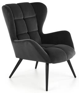 Tapicerowany czarny fotel uszak E9-R28