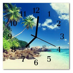 Zegar szklany kwadratowy Plaża z palmami