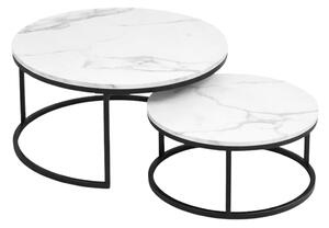 Zestaw 2 okrągłych stolików kawowych MARBLEX, czarny/biały marmur