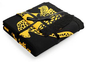 Koc ze wzorem w gepardy Frędzle 150x200 cm Czarno Żółty CHEETAH