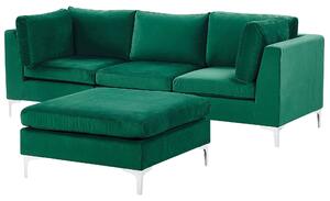 Sofa modułowa 3-osobowa kanapa z otomaną welurowa metalowe nóżki zielona Evja Beliani