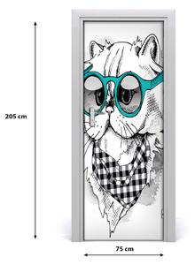 Naklejka samoprzylepna na drzwi Kot w okularach