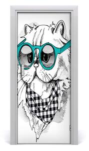 Naklejka samoprzylepna na drzwi Kot w okularach