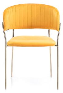Krzesło Welurowe Tapicerowane Retro Złote nóżki Musztardowe LAREDO