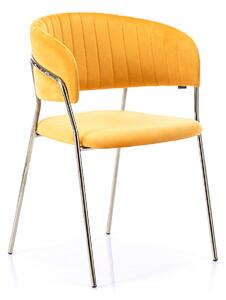 Krzesło Welurowe Tapicerowane Retro Złote nóżki Musztardowe LAREDO