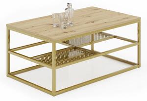 Ława z półkami w stylu glamour dąb artisan + złoty P8-H52