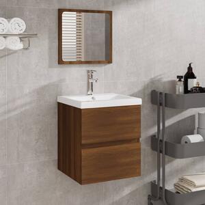 Szafka do łazienki z umywalką i lustrem, brązowy dąb
