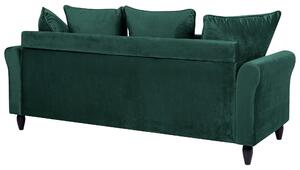 Sofa zielona welurowa trzyosobowa z poduszkami drewniane czarne nóżki Bornholm Beliani