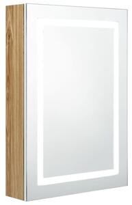 Szafka łazienkowa z lustrem i LED, biel i dąb, 50x13x70 cm