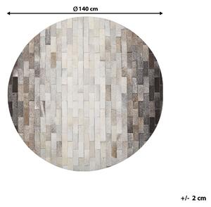 Okrągły dywan patchworkowy z prostokątów beżowo-brązowy ø 140 cm skóra Dutlar Beliani