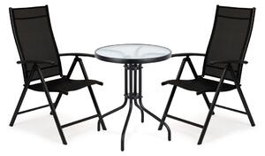 Emaga Komplet mebli ogrodowych stolik szklany + 2 krzesła zestaw dla 2 osób