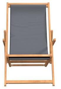 Składany leżak plażowy, lite drewno tekowe, szary