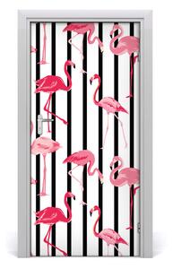 Naklejka samoprzylepna na drzwi Flamingi i paski