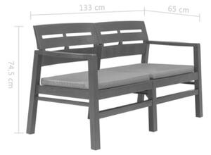 Ławka ogrodowa z poduszkami, 2-os., 133 cm, plastik, antracyt