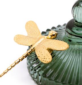Szklany Organizer na biżuterię Pojemnik w stylu glamour Zielony z Ważką MOISELA-10,5 x 10,5 x 16,6 cm