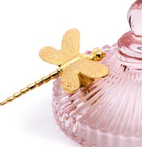 Szklany Organizer na biżuterię Pojemnik w stylu glamour Różowy z Ważką MOISELA-10,5 x 10,5 x 16,6 cm