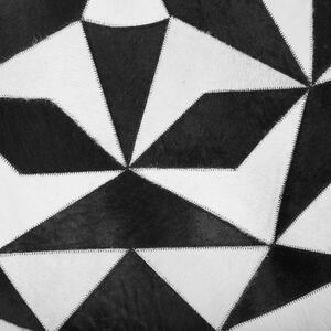 Dywan czarno-biały okrągły wzór geometryczny skórzany ø 140 cm Turgutlu Beliani