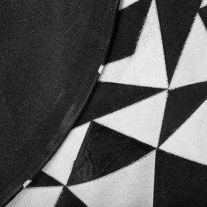 Dywan czarno-biały okrągły wzór geometryczny skórzany ø 140 cm Turgutlu Beliani