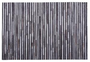 Dywan skórzany w pasy patchwork czarno-szary ręcznie wykonany 140 x 200 cm Atalar Beliani