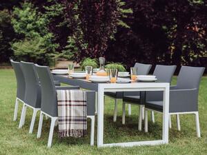 Zestaw obiadowy ogrodowy 6 poliestrowych krzeseł stół szklany blat Bacoli Beliani