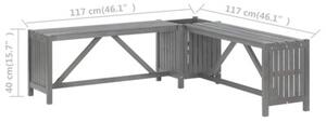 Ogrodowa ławka narożna z donicą, 117 cm, drewno akacjowe, szara