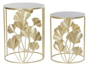 Emaga Komplet 2 Stolików DKD Home Decor Szkło Złoty Metal Tropikalny Liść roślin (41,5 x 41,5 x 55 cm) (2 pcs)