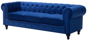 Nowoczesna sofa 3-osobowa welurowa pikowana niebieska Chesterfield Beliani
