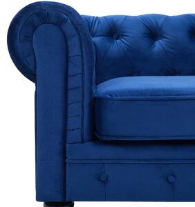 Nowoczesna sofa 3-osobowa welurowa pikowana niebieska Chesterfield Beliani