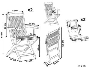 Zestaw 2 krzeseł ogrodowych biały drewno akacjowe składane z poduszkami Maui Beliani