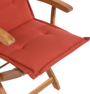 Zestaw 2 krzeseł ogrodowych jasne drewno akacjowe z czerwonymi poduszkami Maui Beliani