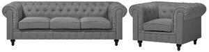 Klasyczny zestaw wypoczynkowy duża sofa fotel pikowany jasnoszary Chesterfield Beliani